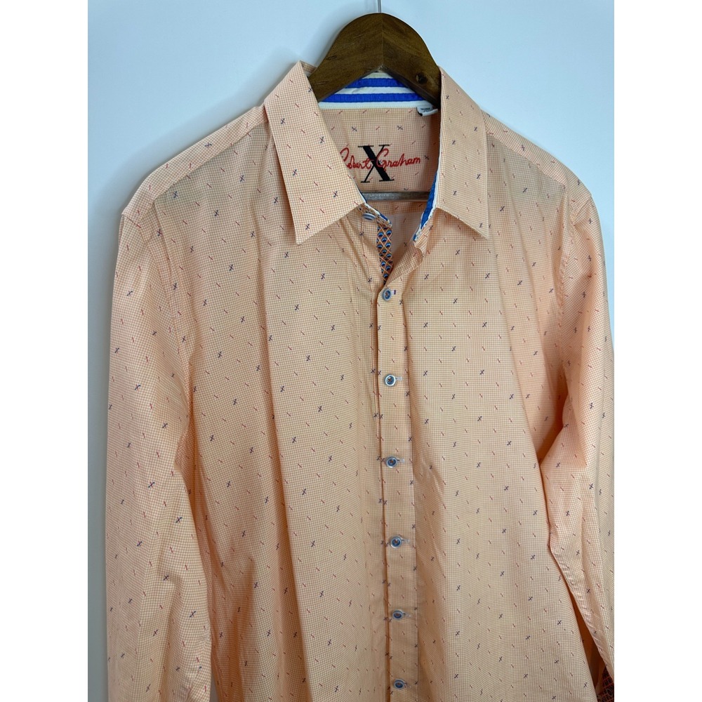 Robert Graham X Collection Orange Geometric Print Shirt XL Button LS Flip Cuff - Picture 3 of 16